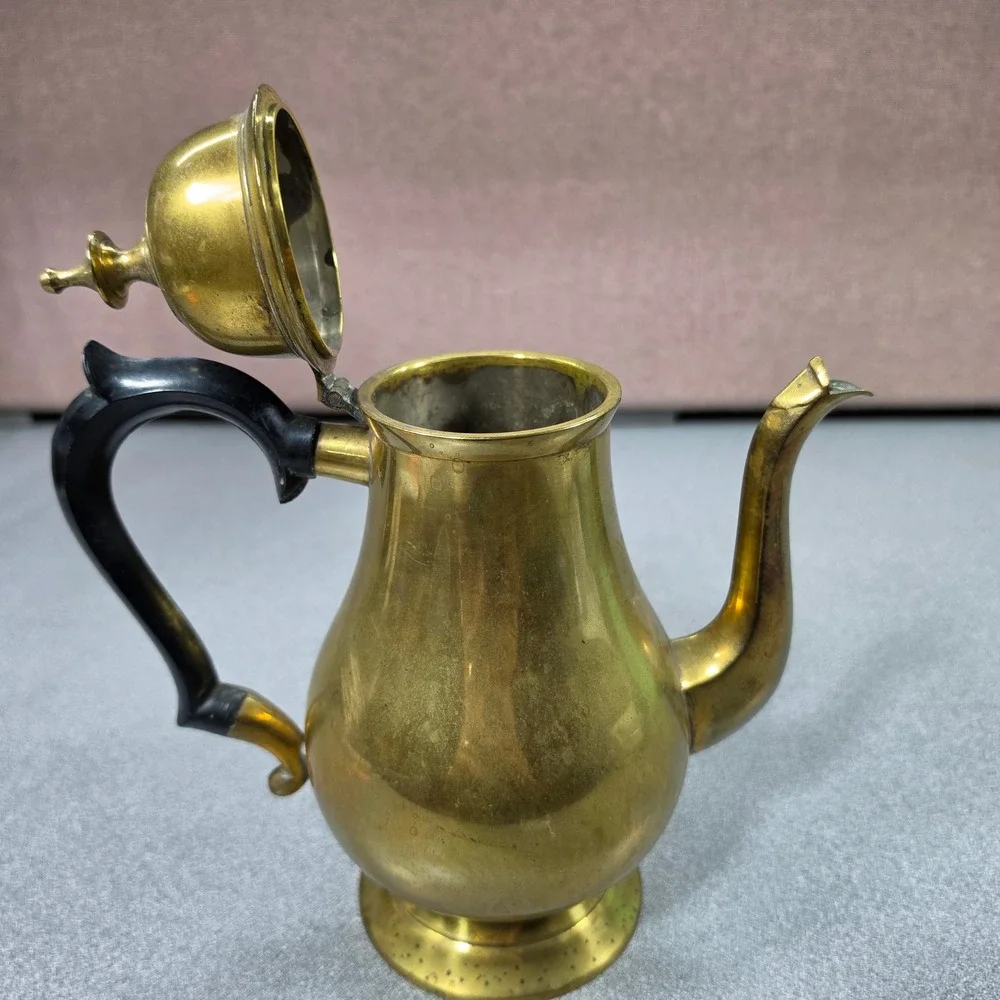 Brass Coffee Pot Gold Good Vintage Gooseneck Hinged Lid‎